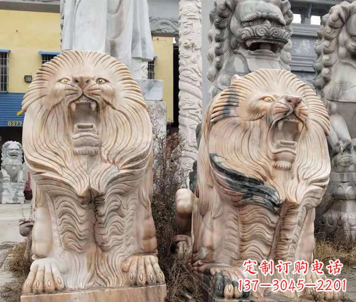 江西晚霞红石雕欧式石狮子