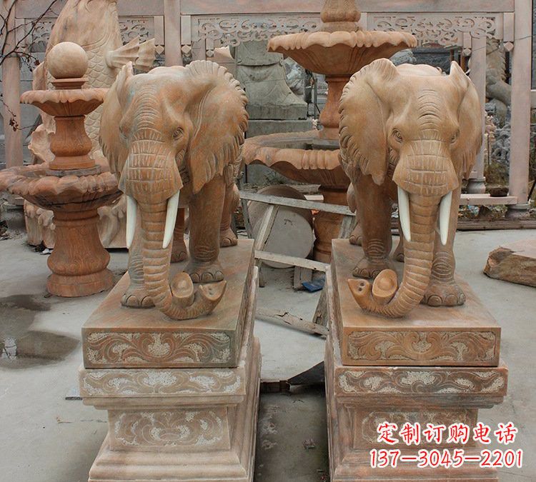 江西晚霞红石雕元宝大象