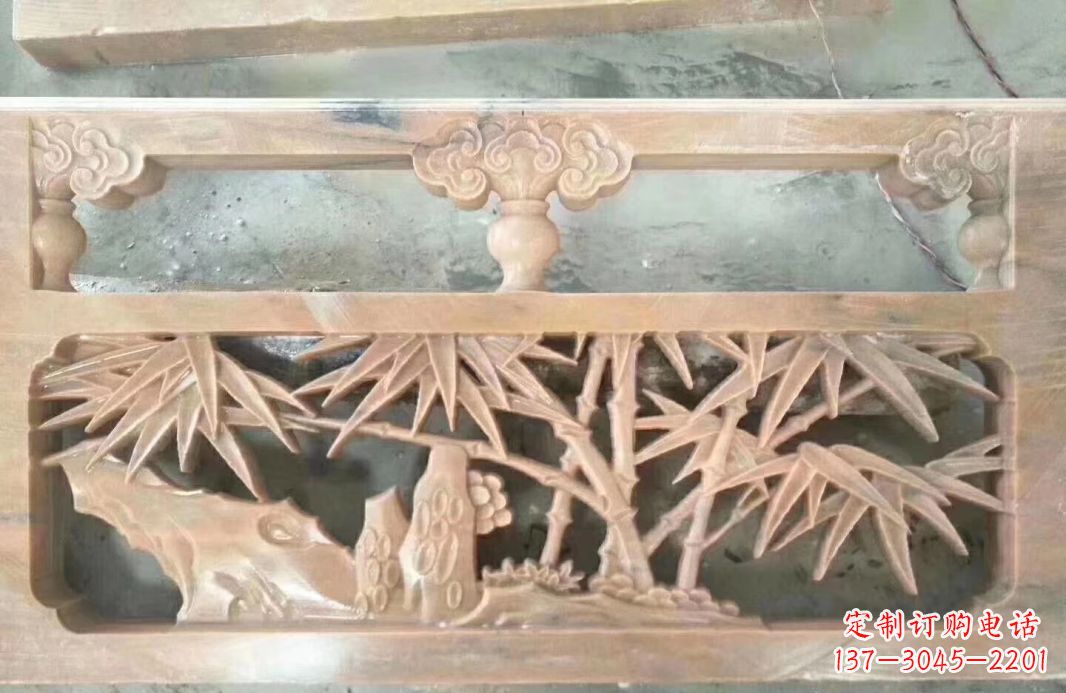 江西晚霞红石浮雕栏板户外摆件园林景观雕塑