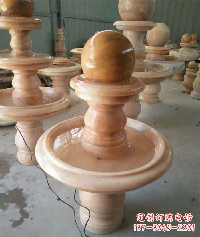江西晚霞红双层风水球别墅喷泉石雕