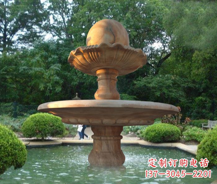 江西晚霞红双层风水球喷泉公园石雕