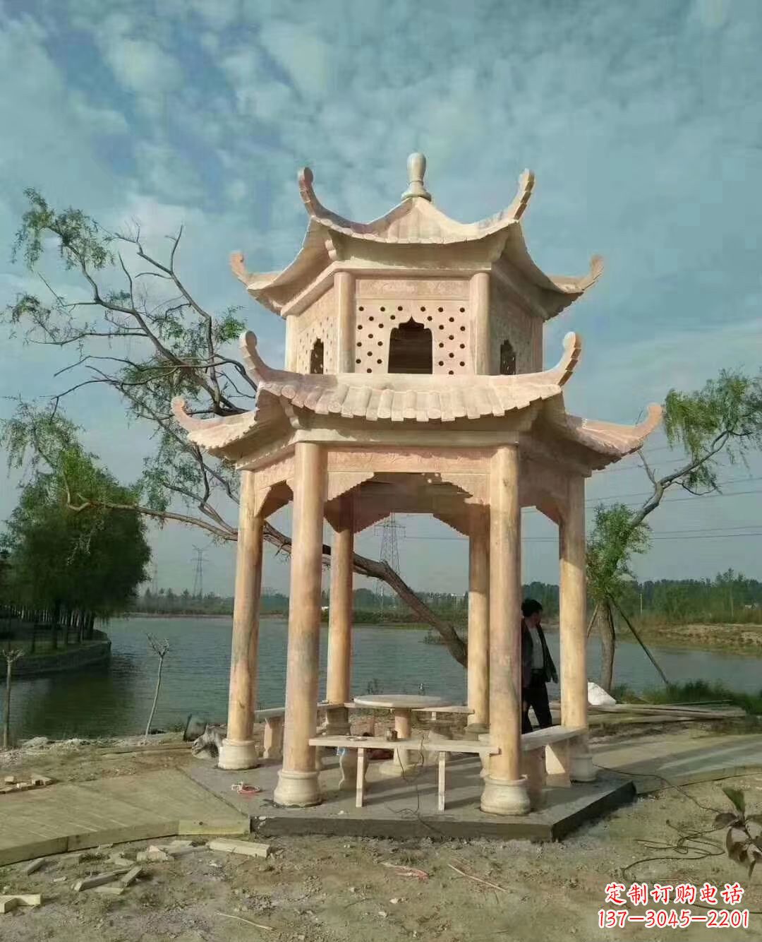 江西晚霞红双层石凉亭 (2)