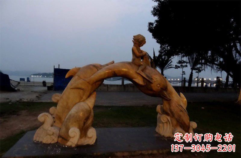 江西西方儿童骑海豚石雕