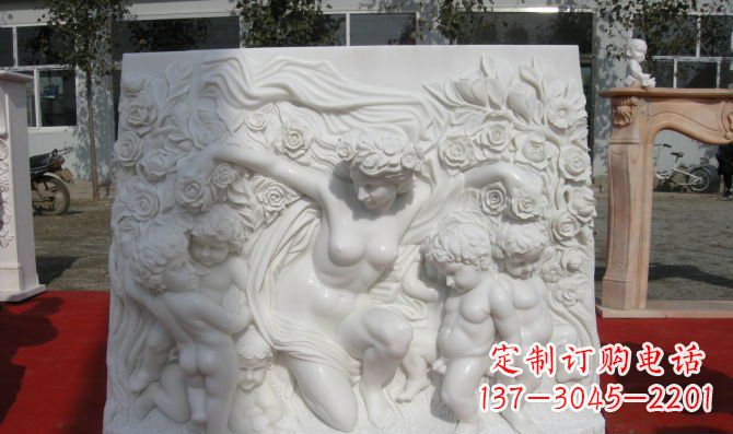 江西西方女人与孩子汉白玉浮雕