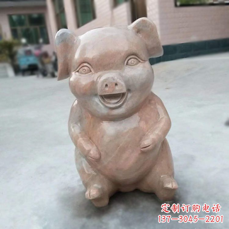 江西喜庆的石雕猪-晚霞红大理石生肖动物雕塑