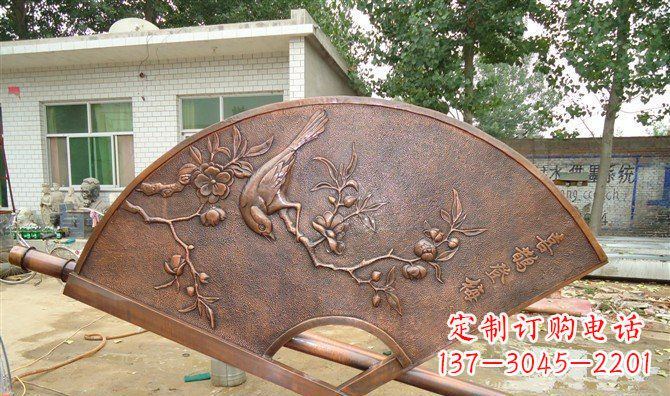 江西喜鹊登梅扇子景观铜浮雕