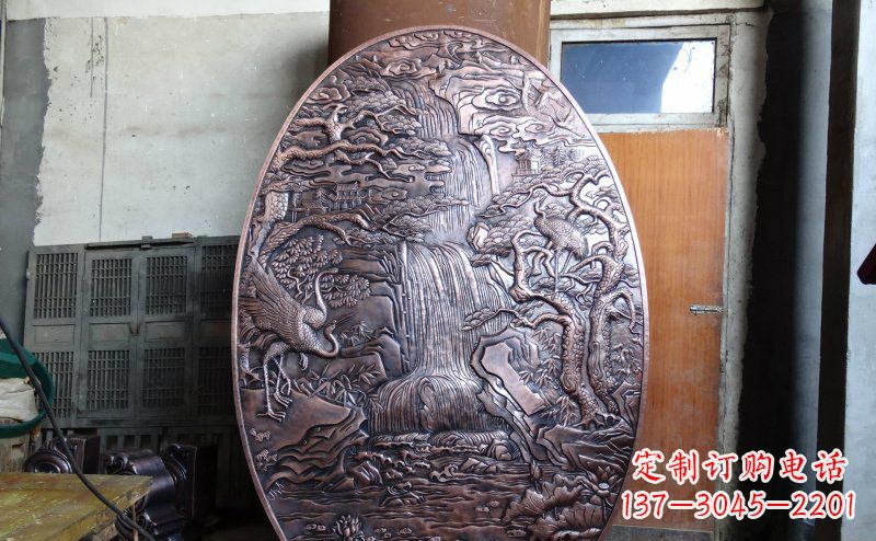 江西仙鹤松林瀑布古代园林景观铜浮雕