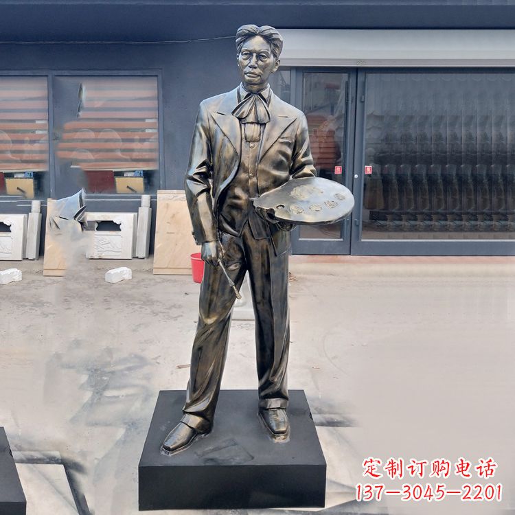 江西现代画家徐悲鸿雕塑-玻璃钢仿铜名人雕像
