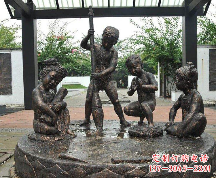 江西小孩写大字铜雕小品