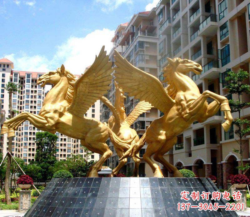 江西小区飞马三匹马景观铜雕