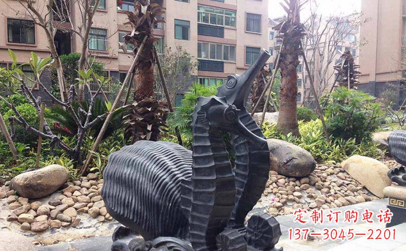 江西小区海马动物玻璃钢仿铜雕塑