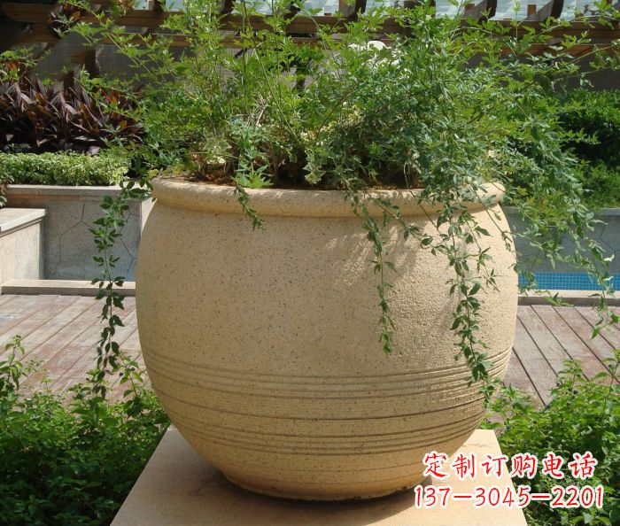 江西小区景观大理石花盆石雕 (2)
