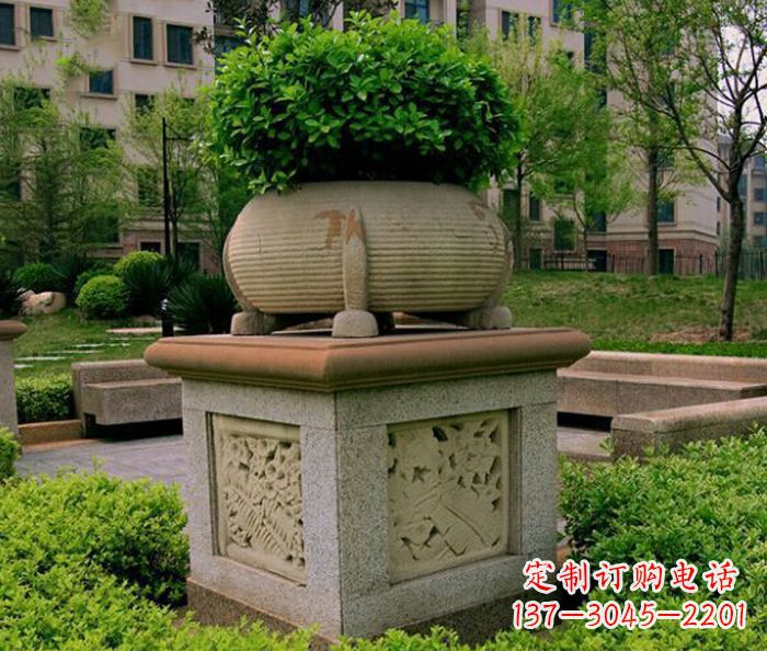 江西小区景观大理石花盆石雕 (3)