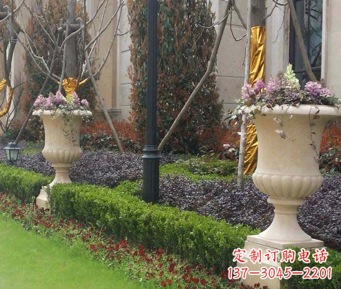 江西小区景观汉白玉花盆石雕