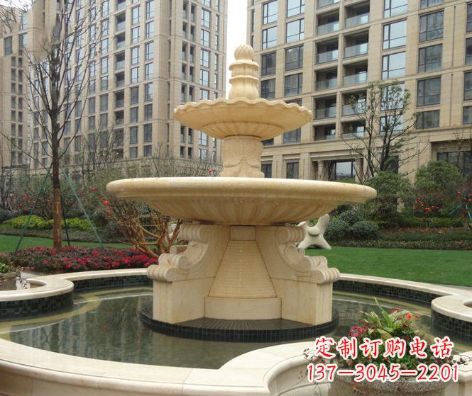 江西小区景观晚霞红多层喷泉石雕 (3)
