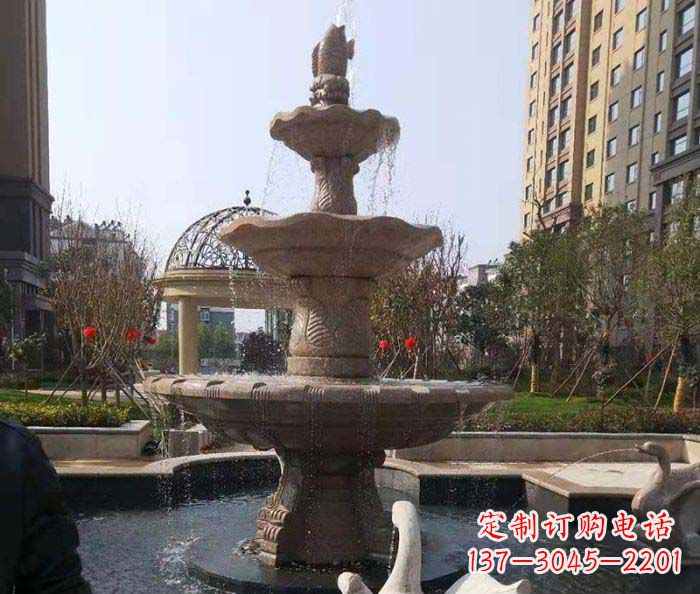 江西小区景观晚霞红鲤鱼石雕喷泉
