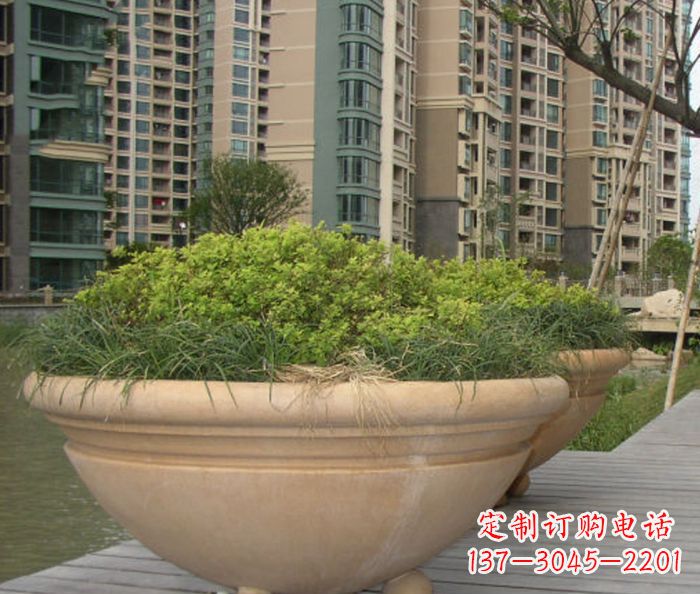 江西小区景观晚霞红花盆石雕