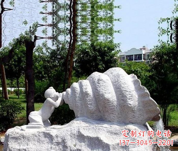 江西小区景观小孩吹螺号石雕
