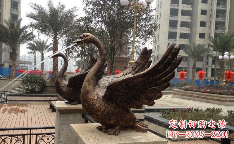 江西小区喷水天鹅动物铜雕