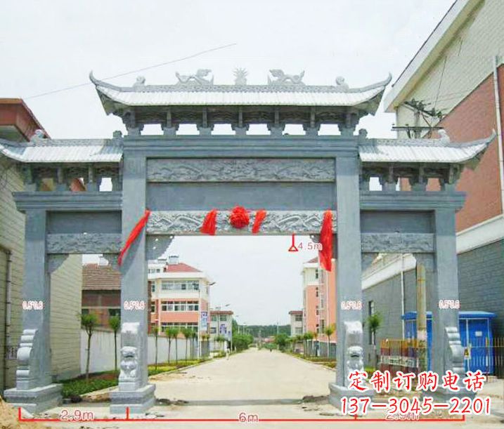 江西小区三门牌坊石雕