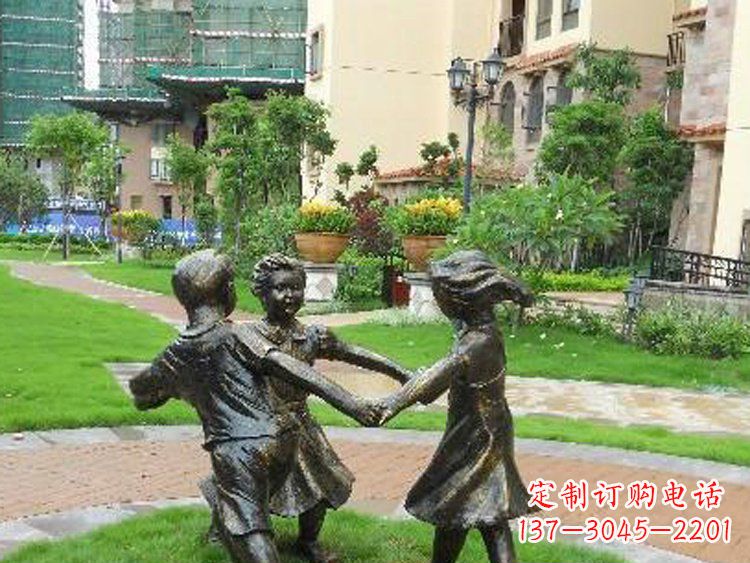 江西小区铜雕儿童玩游戏人物雕塑