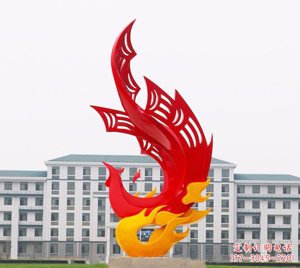 江西校园不锈钢凤凰浴火雕塑