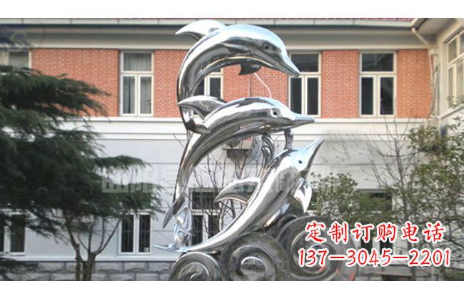 江西校园不锈钢海浪海豚雕塑