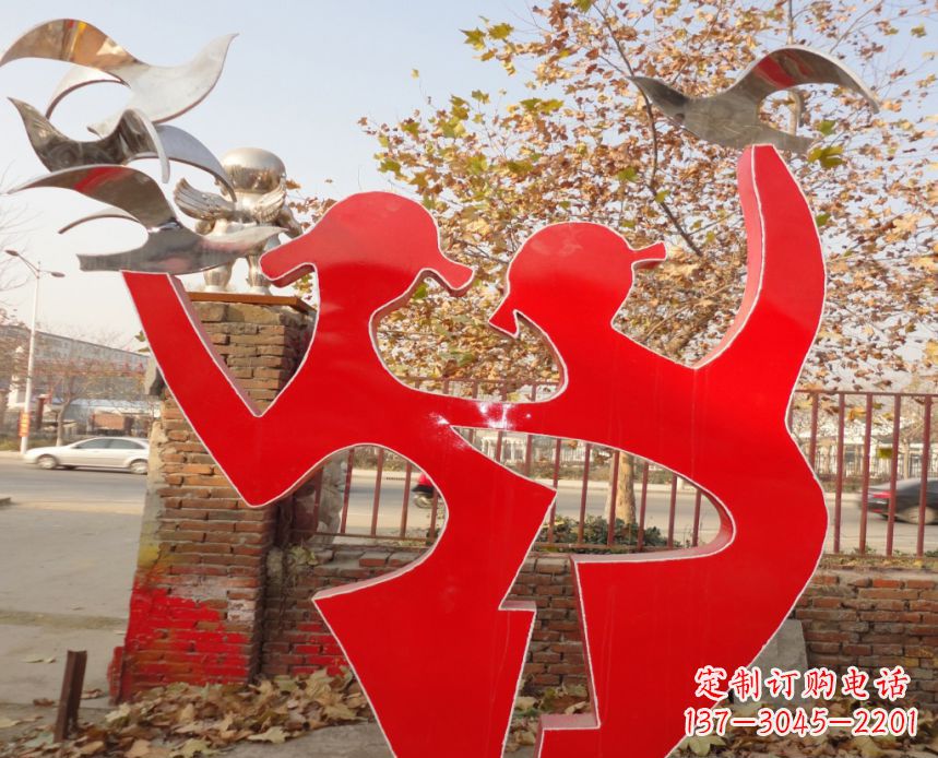 江西校园不锈钢剪影人物和和平鸽雕塑
