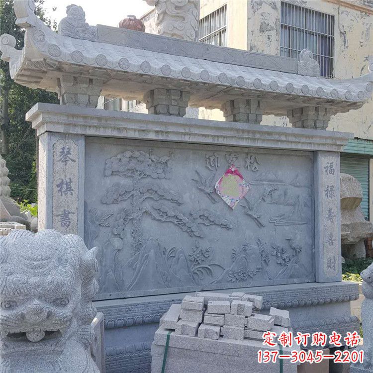 江西迎客松石雕影壁墙