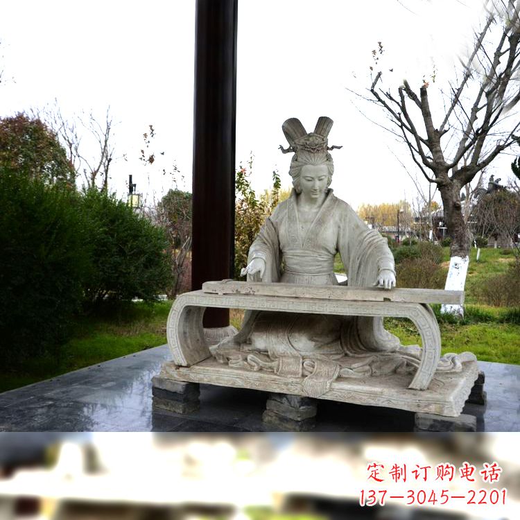 江西虞姬弹琴雕塑-公园古代人物著名美女情景雕塑