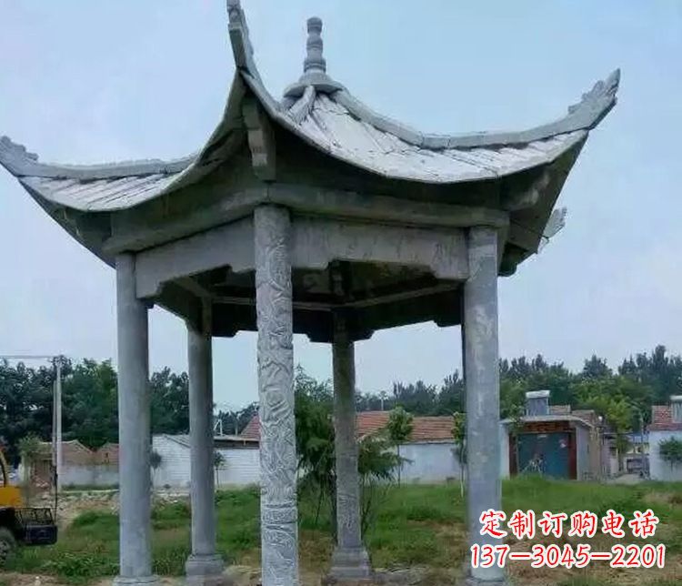 江西园林仿古六角凉亭景观石雕