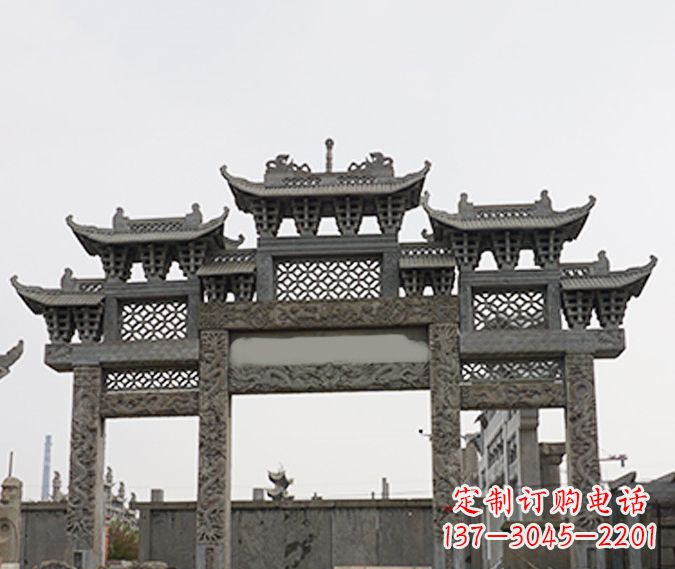江西园林仿古三门牌坊石雕 (4)
