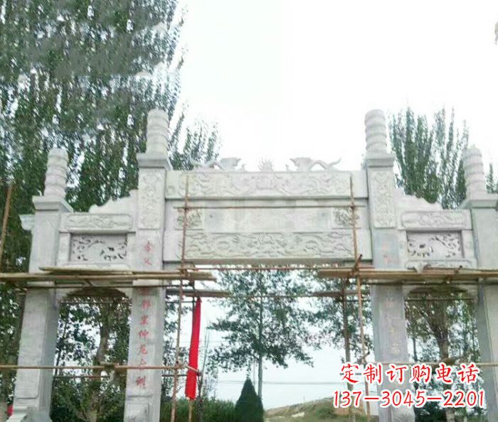 江西园林仿古三门牌坊石雕 (3)