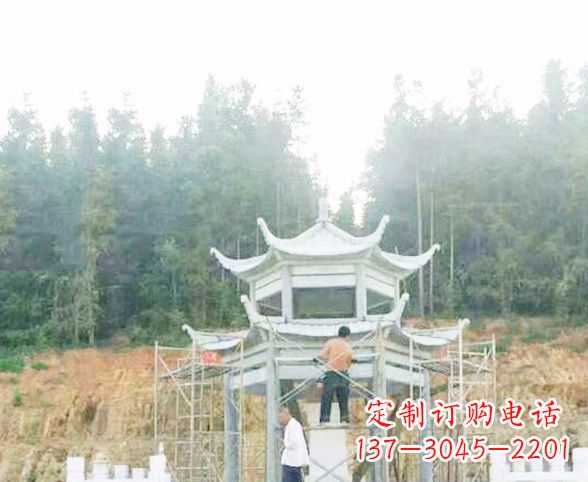 江西园林仿古双层石凉亭景观石雕 (2)