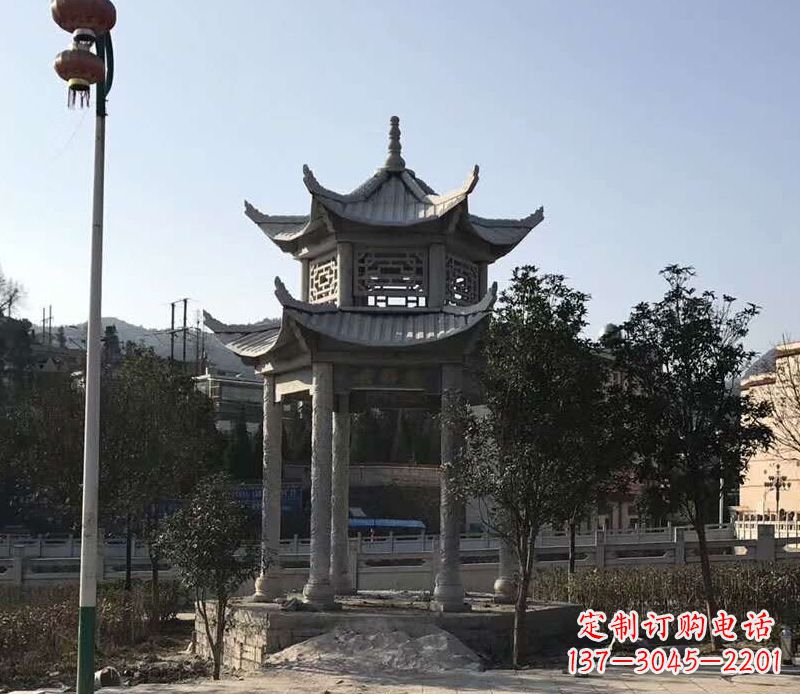 江西园林仿古双层石凉亭景观石雕 (4)