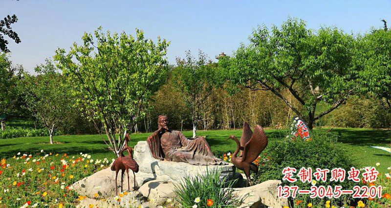 江西园林古代人物仙鹤景观铜雕