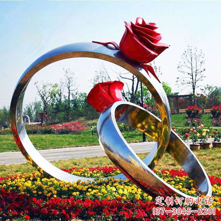 江西园林花丛不锈钢玫瑰花戒指雕塑