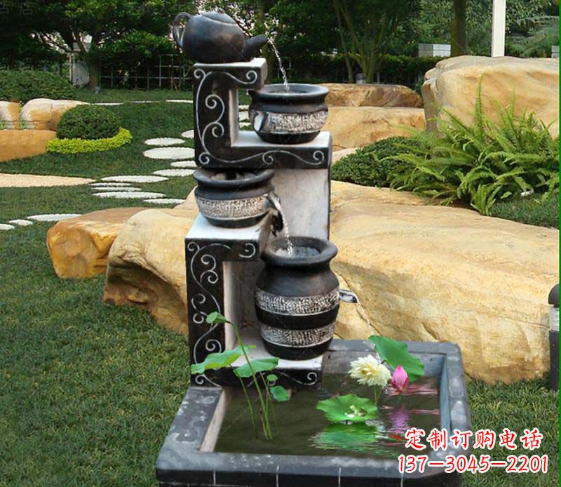 江西园林景观茶壶流水池石雕