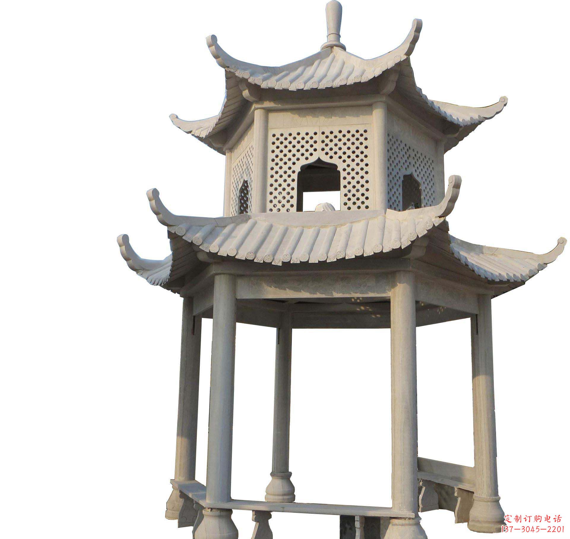 江西园林景观大理石六角石雕双层凉亭