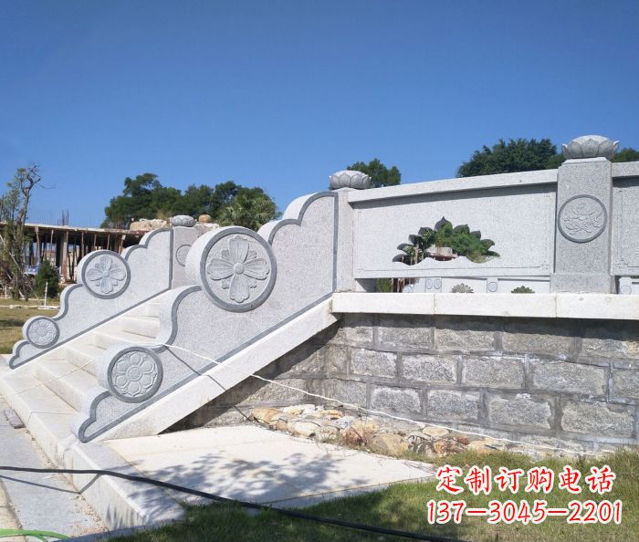江西园林景观大理石镂空莲花石栏板 (2)