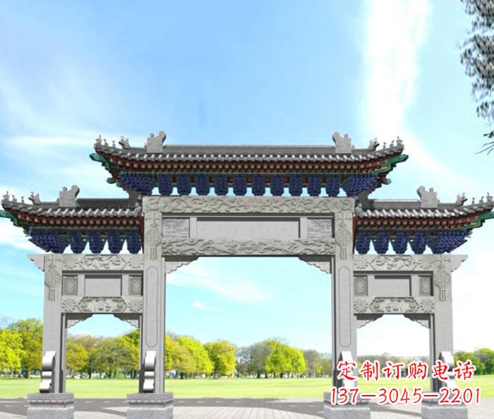 江西园林景观仿古三门石牌坊