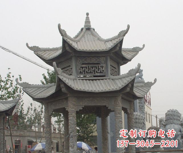 江西园林景观仿古石雕凉亭 (2)