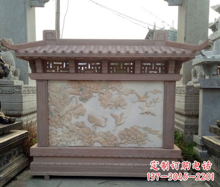 江西园林景观松鹤石浮雕影壁