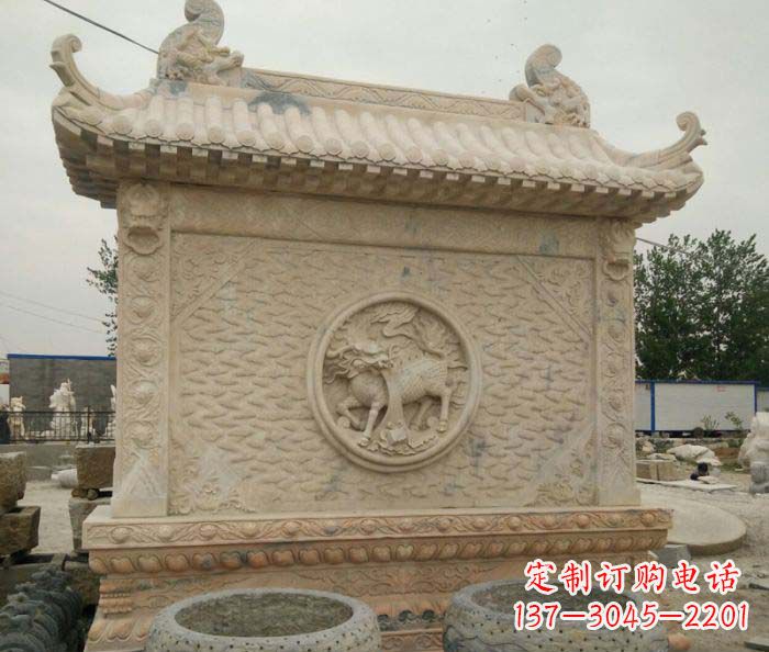 江西园林景观晚霞红石雕影壁