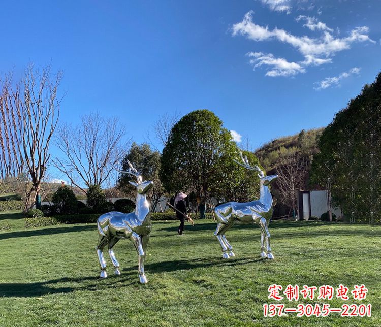 江西园林镜面不锈钢梅花鹿雕塑
