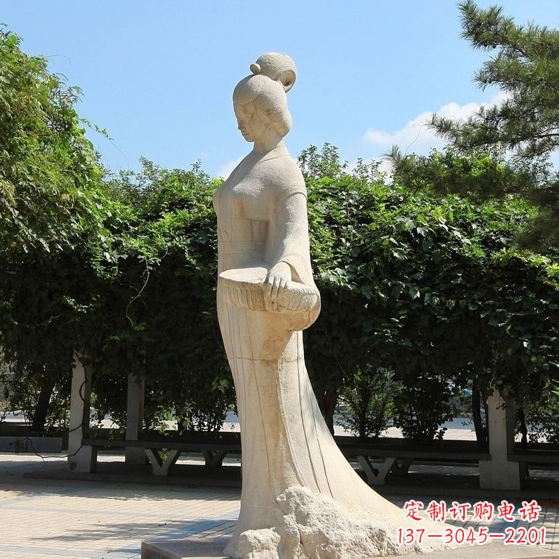 江西园林历史人物著名美女秦罗敷砂岩石雕塑像