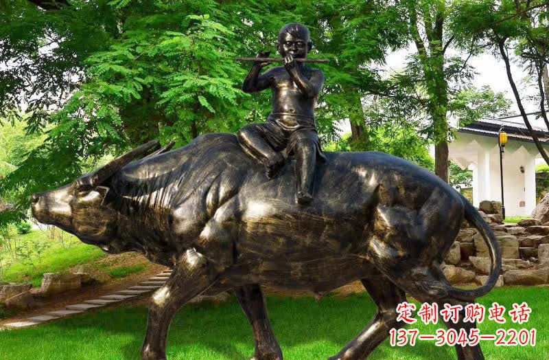 江西园林牧童骑牛铜雕