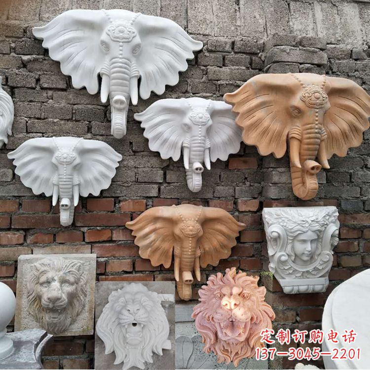 江西园林喷水壁挂大象头部雕塑