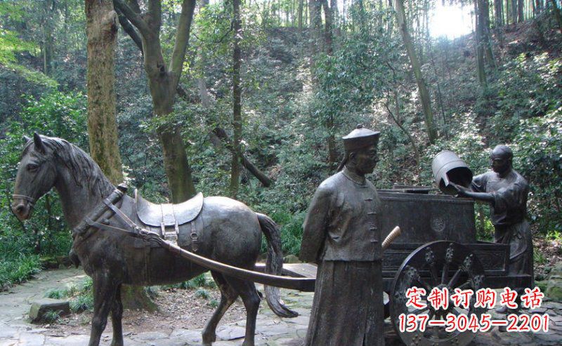江西园林清朝士兵和马车小品铜雕