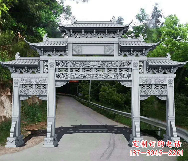 江西园林三门石牌坊景观石雕